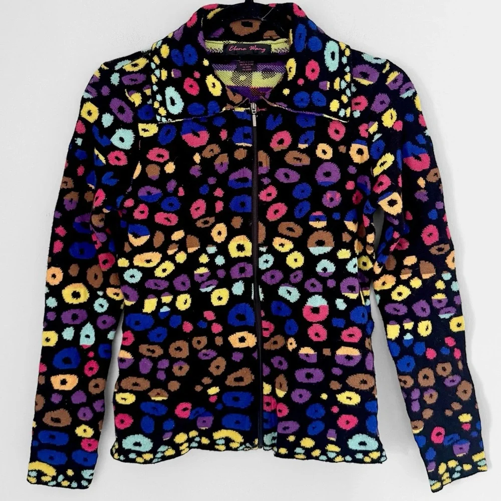 Elena Wang Multicolor Print Zip-Front Sweater